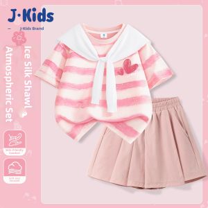 JKIDS | Childrens Summer T-shirt and Skirt Set Campus Style Thin