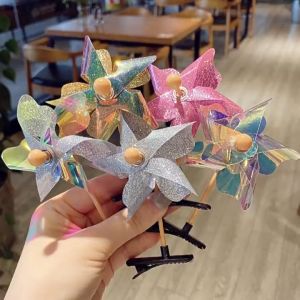 Colorful Six-Leaf Windmill Hair Clip Korean Version Headdress Windmill Roof Clip Duckbill Clip Hairpin Hair Accessories