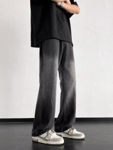 American Style Streetwear Gradient Black Jeans Mens Loose Straight Leg High Waist Wide Leg Long Trousers Casual Youth Fashion