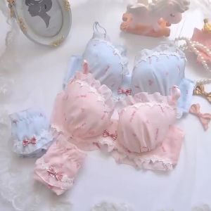 Japanese Plus Size Panty Underwear Heart Love Cute Chiffon Print Lace Bow 大码内裤