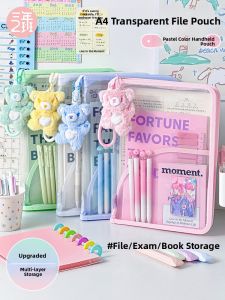 Large Capacity A4 Transparent File Bag Student Specialty Bag for Book Carrying Subject Classification Multi-layer Storage Bag