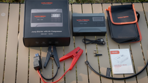 WOLFBOX 2000A Jump Starter with Air Compressor 37Wh Car Battery Jumper Starter Portable (up to 5L Gas/3L Diesel Engines) with 150PSI Tire Inflator 12V Jump Box with Jumper Cables Boost LED Light