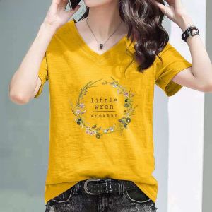 Slimming Effect Bamboo Cotton V-Neck Short Sleeve Womens Top Loose Fit Half Sleeve T-Shirt Summer Casual Comfortable Tee