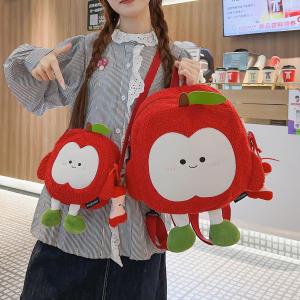 Cute Apple Plush Backpack Soft Shoulder Bag for Children Students Travel Crossbody Bag Youthful Style No Partition Internal Structure