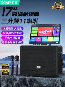 Soaiy K129 Square Dance Sound System with Display Screen Outdoor Bluetooth Speaker Home K-Song KTV Integrated Wooden Shell