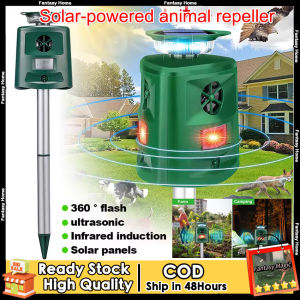⭐Chất lượng cao⭐Thiết bị đuổi động vật bằng sóng siêu âm 360 ° năng lượng mặt trời ngoài trời mèo thấm với cảm biến chuyển động & Đèn chớp led mèo Scarer 5 chế độ có thể điều chỉnh không thấm nước chó thỏ Fox Hươu sóc răn đe cho sân vườn
