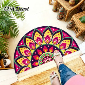 40x80cm Semicircle Floor Mat Mandala Diya Carpet Velvet Doormat Anti-slip Half Round Entrance Door Mat  Deepavali Decorations Rangoli Kolam rug Home Decor Multiple Patterns