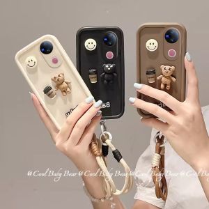 รูปการ์ตูน เคส Case VIVO V50 Y29 Y39 Y01 Y15A Y15s VIVOV50 4G 5G เคสโทรศัพท์ เทรนด์ใหม่3D น่ารักสร้างสรรค์ป้องกันเลนส์หมีกาแฟป้องกันการตกพร้อมกำไลข้อมือ2025