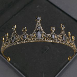 Baroque Pha Lê Đen Tiaras Kim Cương Giả Đầu Vintage Cưới Cô Dâu Tóc Diadem Vũ Hội Phụ Kiện Nữ Trang Sức Thời Trang Vương Miện Quà Tặng