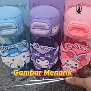 Botol Minum Anak Sedotan dan Teguk Tumbler TRITAN Karakter Kuromi Elsa  Marvel Mickey BPA FREE