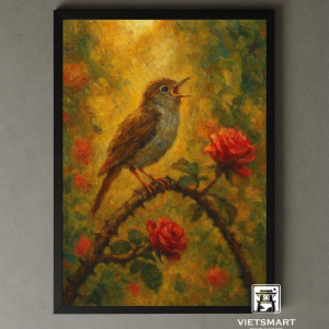 Tranh Nghệ thuật "Chim Hót Trong Bụi Hồng" VIETSMART ART - Sơn dầu 45 x 60cm