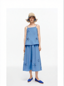 Cotton Blend Hollow-out Embroidery Square-neck Camisole Summer Set