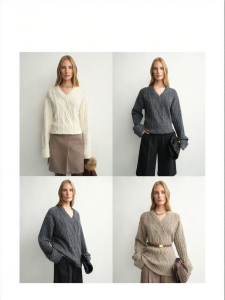 Classic Cable Knit V-Neck Drop Shoulder Sweater
