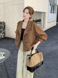 Fashionable Suede Jacket Womens Coffee Brown Stylish Cool Style Workwear Autumn New Arrival High-End Feel Commute Style Loose Fit