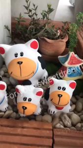 ตุ๊กตาจัดสวน ตุ๊กตาแต่งสวน ตัวใหญ่ 1 ชุด 4 ตัว ตัวใหญ่ 1 ตัว ตัวเล็ก 3 ตัว หมาเซรามิค ตุ๊กตา ปูนปั้น แต่งสวน