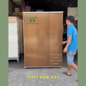 TỦ QUẦN ÁO NHỰA ĐÀI LOAN CAO CẤP 3 CÁNH MÀU NÂU ÓC CHÓ SANG XỊN CHO GIA ĐÌNH NHÀ TRỌ CĂN HỘ