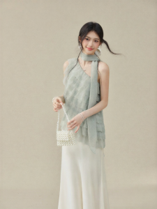 OUYANGXI | Áo Dáng Asymmetrical Layered Ruffle Quai Dây Qua Vai