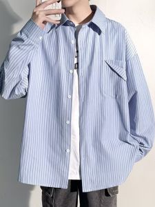 American Retro Striped Long Sleeve Mens Shirt Spring Summer Loose Casual Thin Style Student Loose Fit Urban Fashion Shirt