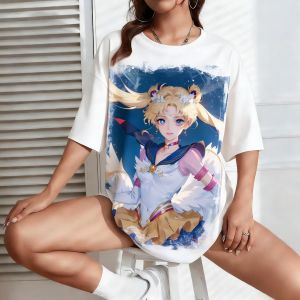 Bandai | Summer 2026 Sailor Moon Sailor Moon "Modern Repainted Angel Form" Street Trend 100% Cotton Print Loose T-shirt Male/female Top