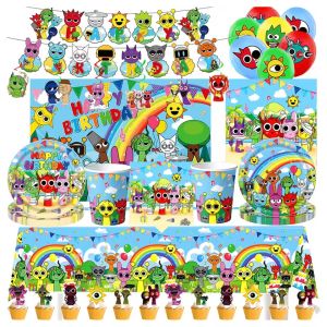 Incredibox Sprunki Rhythm Box Disposable Paper Plates Cups Towels Tablecloth Cutlery Birthday Party Festive Supplies