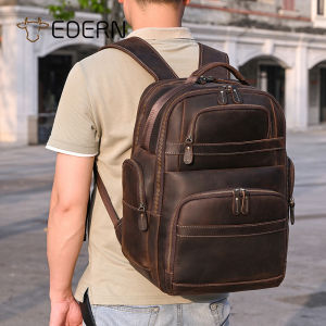 EDERN Crazy Horse Leather Backpack for Men Retro Fashion Cowhide Schoolbag Extra Large Capacity Travel Backpack Genuine Leather Shoulder Bag