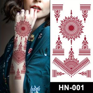 Waterproof Henna Tattoos for Hand Maroon Red Flower Tattoo Stickers Mehndi Design Temporary Fake Tattoo for Women Wedding Tattoo