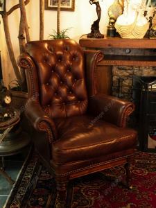 Vintage Tiger Chair Oil Wax Leather Single High Back Godfather Chair Study Bedroom Sofa Recliner Leisure Chair Antique Style