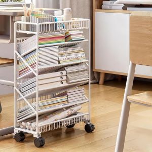 Mobile Bookshelf With Wheels Desk Side Storage Shelf