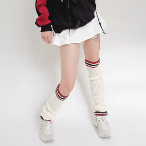 Long White Pile Style Foot Sock Sweet Retro Minority Preppy Style Horizontal Bar Stockings Knitting JK Leg Warmer Womens Boots Socks