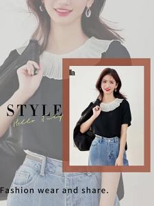 Puella | French Style Black Ruffle Short Sleeve Shirt