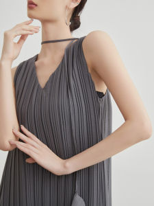 Gray Patchwork Ruffled Tank Dress 2026 Summer New