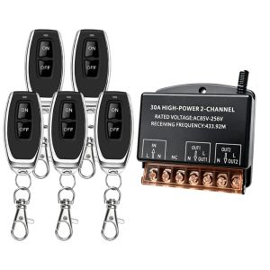 30A 2-Ch Wireless Remote Switch AC85-256V Relay Momentary/Latch/Interlock Mode for Motor Pump Lighting