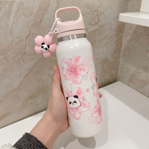 Portable Insulated Stainless Steel Coffee Cup Womens New 2025 Sakura High Aesthetic Value Light Luxury Water Bottle