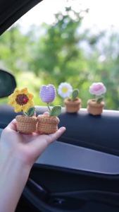 1pc Finished Hand-Crocheted Artificial Flower Small Potted Plant - High-Value Cute Desktop Ornaments Decorative Home Gifts