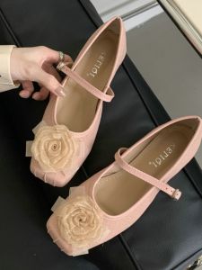 Rose Love ~ French Elegance Camellia High Heels Women Velvet Surface Thick Heel Mary Janes Fairy Cheongsam Single Shoes