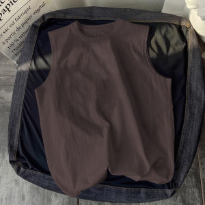 เสื้อยืดแขนกุดผ้าฝ้ายแท้สำหรับผู้ชาย เสื้อกั๊กสไตล์สปอร์ต ทรงหลวม ลายเรขาคณิต แฟชั่นฤดูร้อน 2025 แบรนด์ยอดนิยม