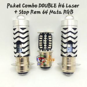 Paket Combo Hemat Lampu Motor ( DOUBLE H6 LASER+ Stop Rem 64 MATA RGB ) Universal arus Dc 12 Volt Motorcycle Sporty