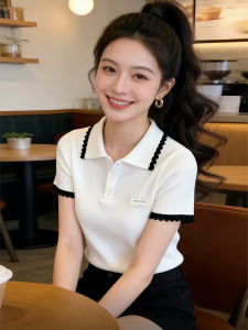 Shalldoer | Luxury Look Slimming Color-blocking Stylish Campus Short Sleeve Knit Top