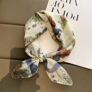 Khăn Choàng Nhỏ Bằng Vải Lanh Cotton Pha Trộn Họa Tiết Hoa Phong Cách Mùa Hè Đa Năng Thoáng Khí Chống Nắng Khăn Quàng Cổ Cho Nữ