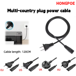 1.2M AC Power Cord/Extension Cord/Charging Cable (EU US AU UK) 2-Pin Plug for Electronic Products TV Printers Laptops.