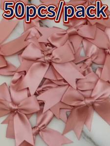 Ribbon House | (50pcs) 1 inch Champagne Ribbon Bows Polyester Satin Bow Flower DIY Craft Decoration