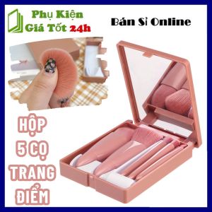 Hộp 5 Cọ Trang Điểm Thiết Kế Nhỏ Gọn Kèm Gương - Bộ Cọ Makeup 5 Món Cọ Má Hồng  Cọ Mắt  Cọ Môi  Trang Điểm Mini Có Gương - Hộp Trang Điểm Du Lịch