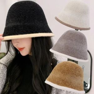 Soft Versatile Basin Hat Autumn Winter Women Men Fashion Knitted Bucket Hat Solid Color Retro Fisherman Cap Fishing Collapsible Sun Hats Gift