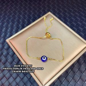 BLUE EVIL EYE PROTECTION IN THAILAND GOLD CHARM BRACELET