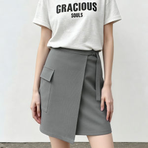 AMII | Commuting Work Bag Style H-shaped Buckle Belt Panel A-Line Skirt