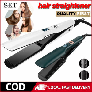 Wide Plates Hair Straightener Professional LCD Display Tourmaline Ceramic Hair Flat Iron Intelligent Lock PTC Temperature Adjustable Fast Heating Hair Straightening Iron Hair Styling Tool 2 In 1 100% Original