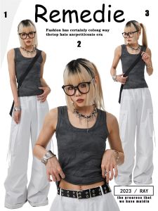 American Style Spicy Girl Strap Vest Womens Inner Wear Summer Outdoor Wear Cover Side Breast Pure Cotton Elastic Base Layer