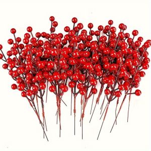 12 Pack Red Berry Picks with Flexible Stems - Artificial Holly Berries for Christmas Tree Wreath Decorations and Festive