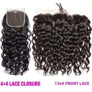 Mũi Tóc Giả Lưới Trong Suốt 4x4 Kiểu Thẳng Sóng Nước Xoăn Rối Tự Nhiên Tóc Người 100% Remy Đã Tỉa Sẵn Chất Liệu Peru