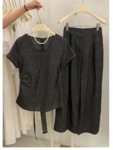 YUFUQING | Fashionable Korean Style High Waist Straight Leg Pants Set Summer 2024 Retro French Style Top And Bottoms Matching Set